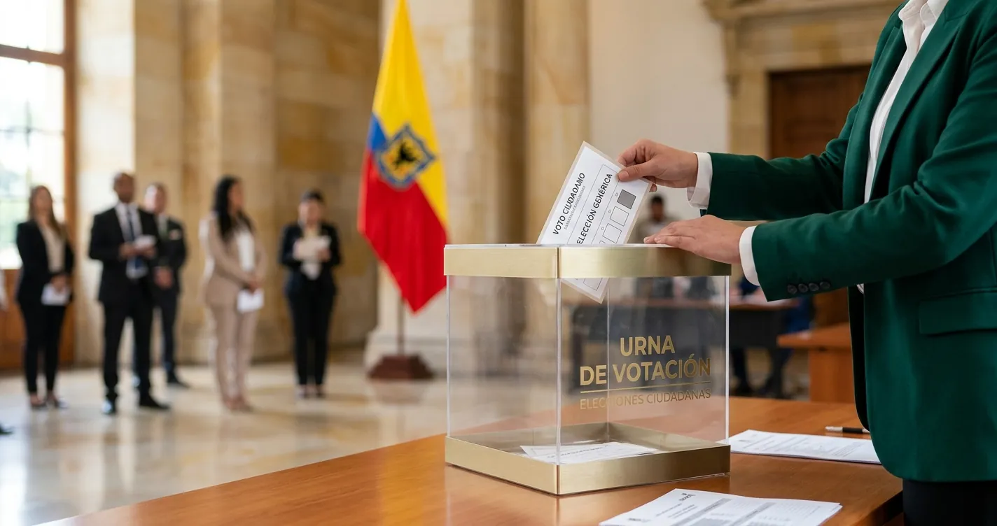 Cambiar lugar de votación en Bogotá - Urna de votación con bandera de Colombia representando trámite electoral en la Registraduría