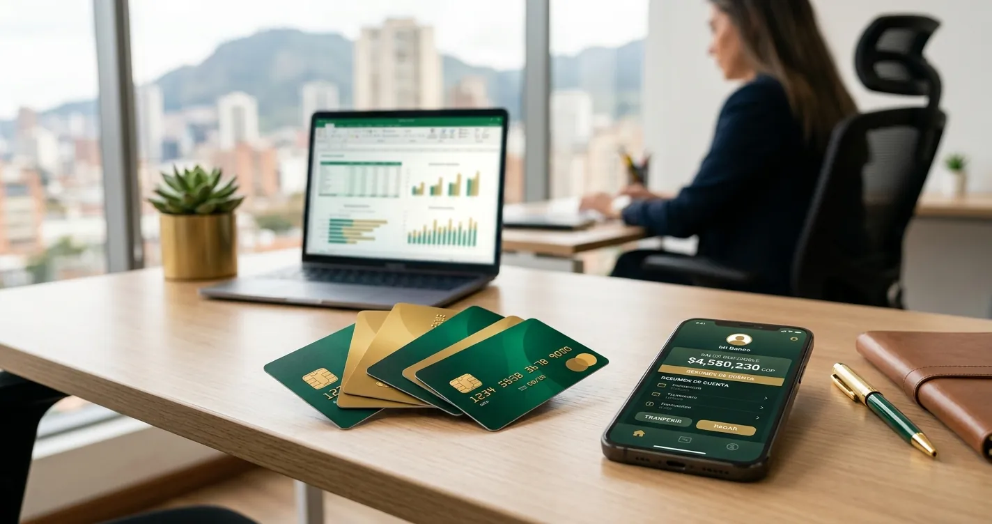 Mejores tarjetas de crédito en Bogotá - comparativa de tarjetas bancarias sobre un escritorio