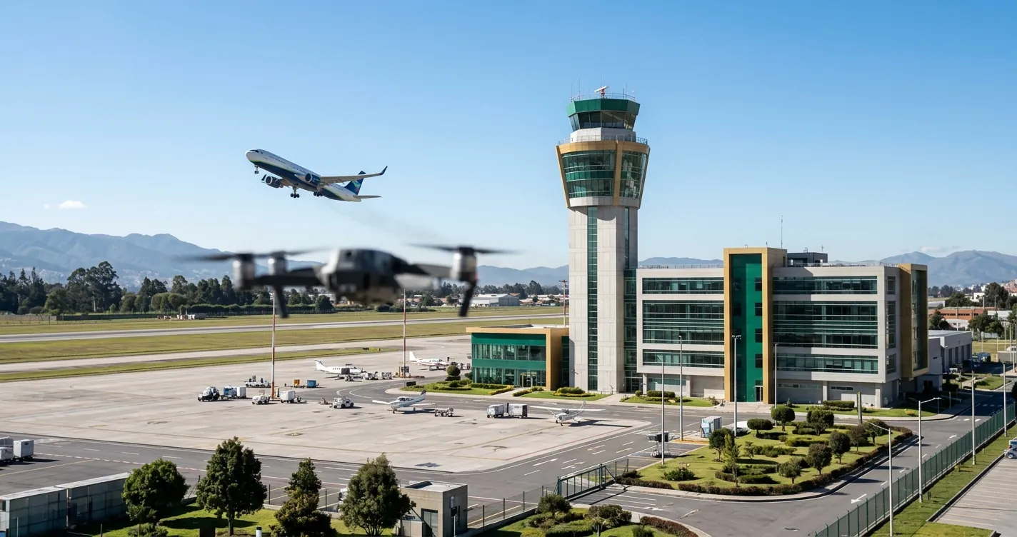 Teléfono de la Aeronáutica Civil en Bogotá - Torre de control y edificio administrativo de Aerocivil