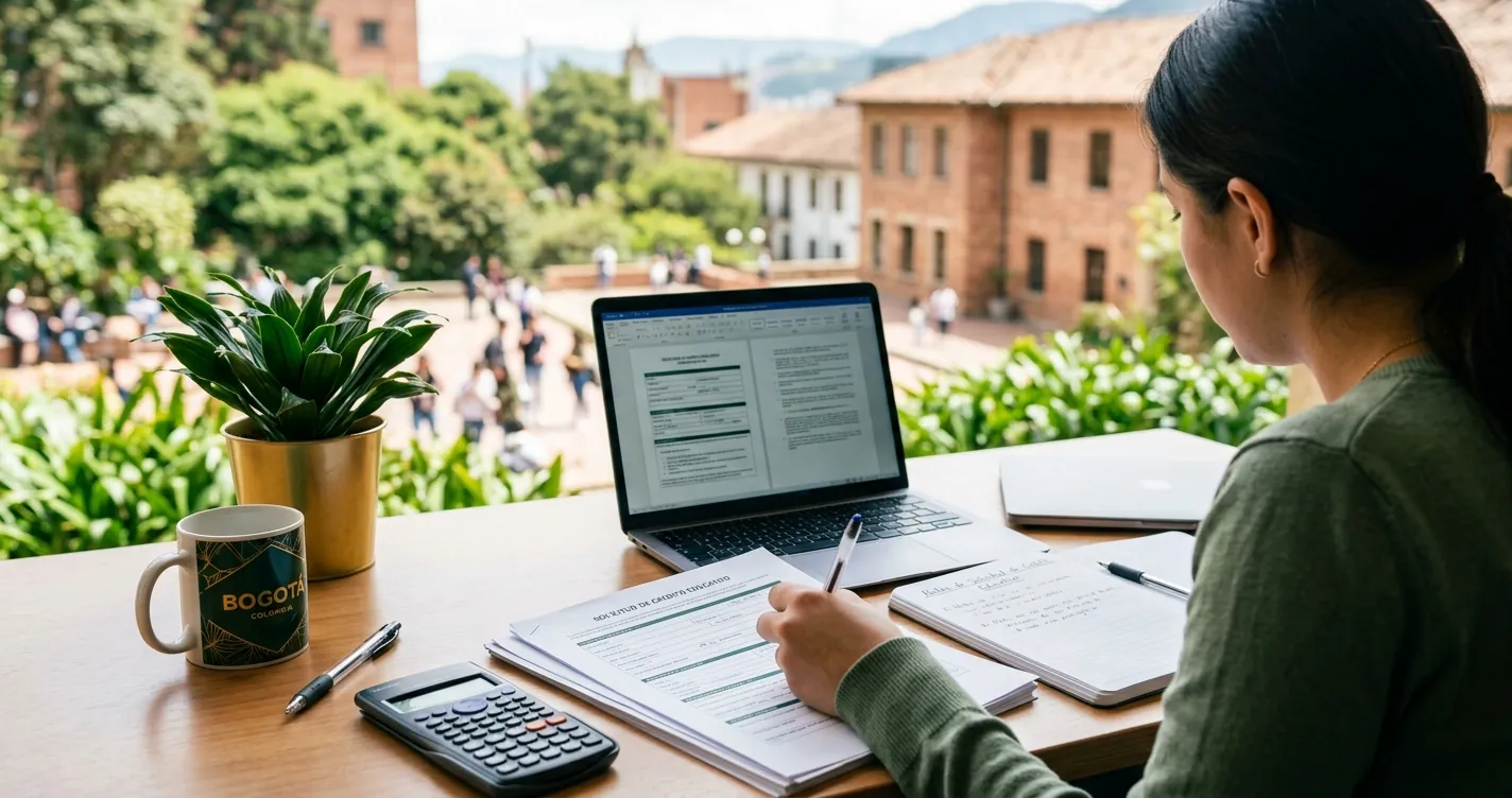 Crédito ICETEX en Bogotá - Estudiante preparando la solicitud de crédito educativo para la universidad
