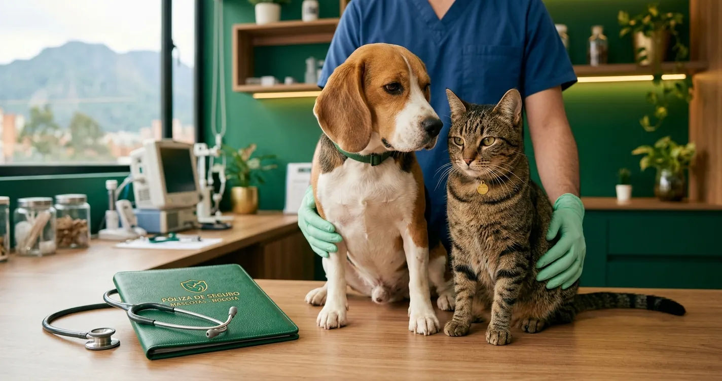 Seguros para mascotas en Bogotá - perro y gato en consulta veterinaria con cobertura de seguro